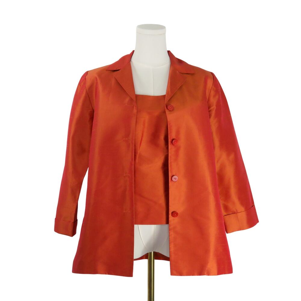1990s Vintage Rafaella Orange Silk Blouse and Blazer Set Size 8 Matching Set